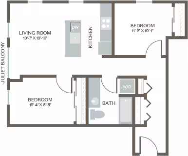 Two Bed One Bath 1 A311 floor plan
